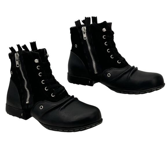 OTTO ZONE Moto Leather Suede Boots Men's 10 Black Streetwear Double Zip Biker - Picture 3 of 14